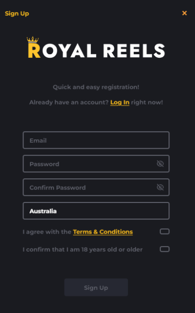 royal reels account register